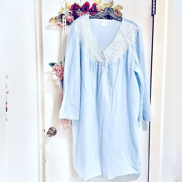 Pretty Vintage Baby_Blue *Long Sleeves Soft Fleece Nightgown w/Quilted Design 3x - Picture 4 of 16